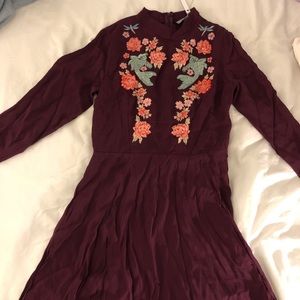 COPY - ASOS embroidered trumpet sleeve mini dress…